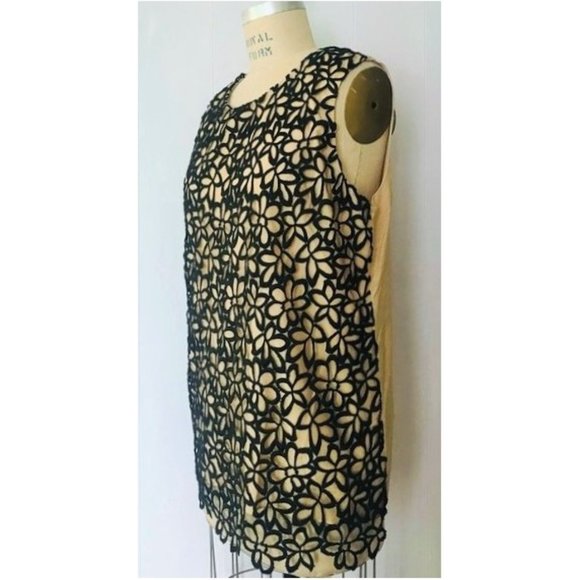 LELA ROSE BLACK BEIGE CUT-WORK FLORAL LACE SILK BLEND LONG TOP XL NWT - Picture 3 of 10